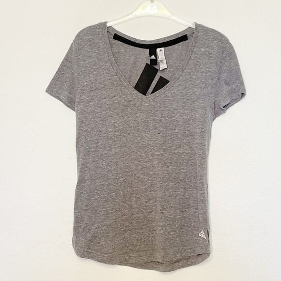 Adidas Logo V-Neck  Short Sleeve Tee Gray Small - Picture 10 of 10